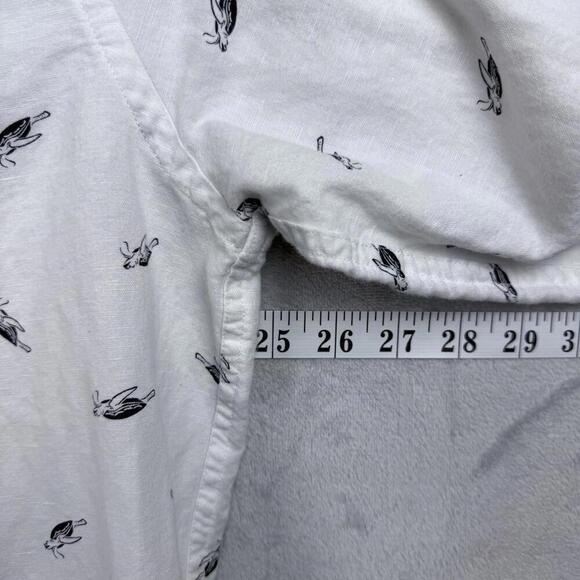 Banana Republic Slim Fit Linen Cotton Shirt Sz XL White Turtle Print Long Sleeve - Picture 8 of 10